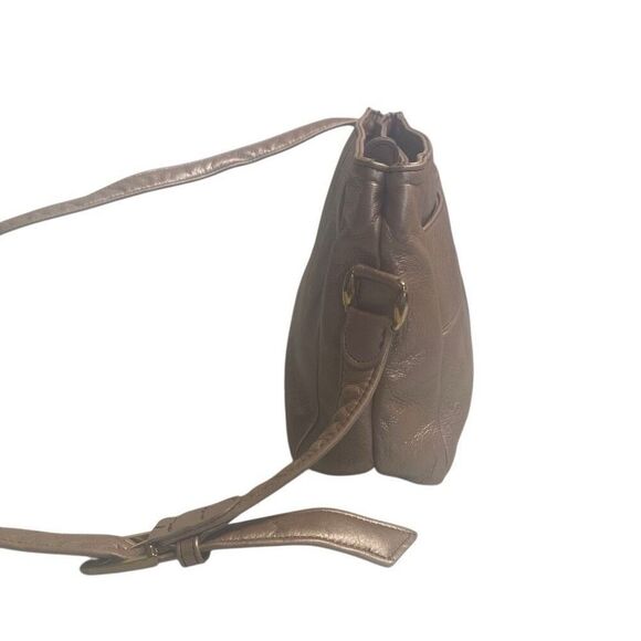 SAS Pebbled Metallic Tan Crossbody Shoulder Bag 10X3X7 Made in USA - Picture 2 of 15